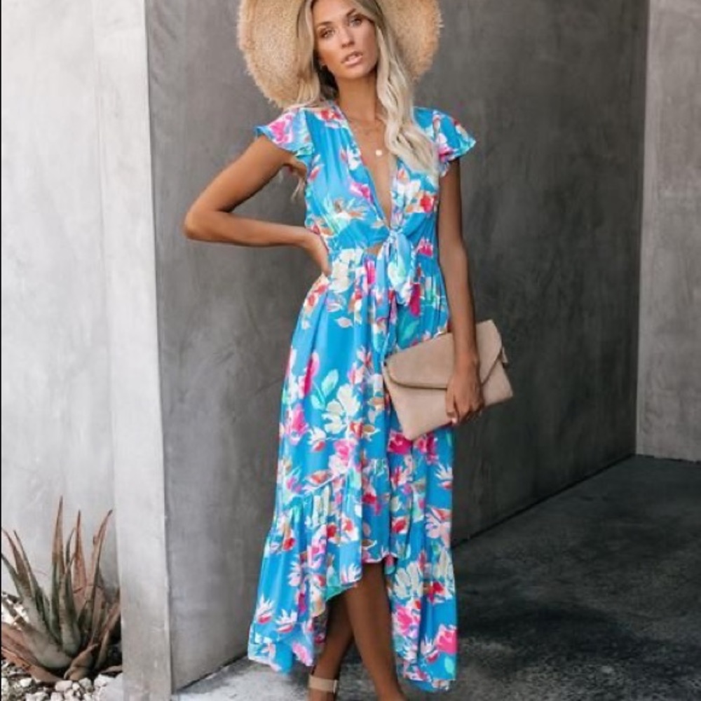 Vici Guadalajara High Low pocketed Tie Maxi Dress